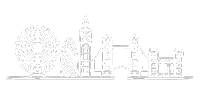 a white outline of a city